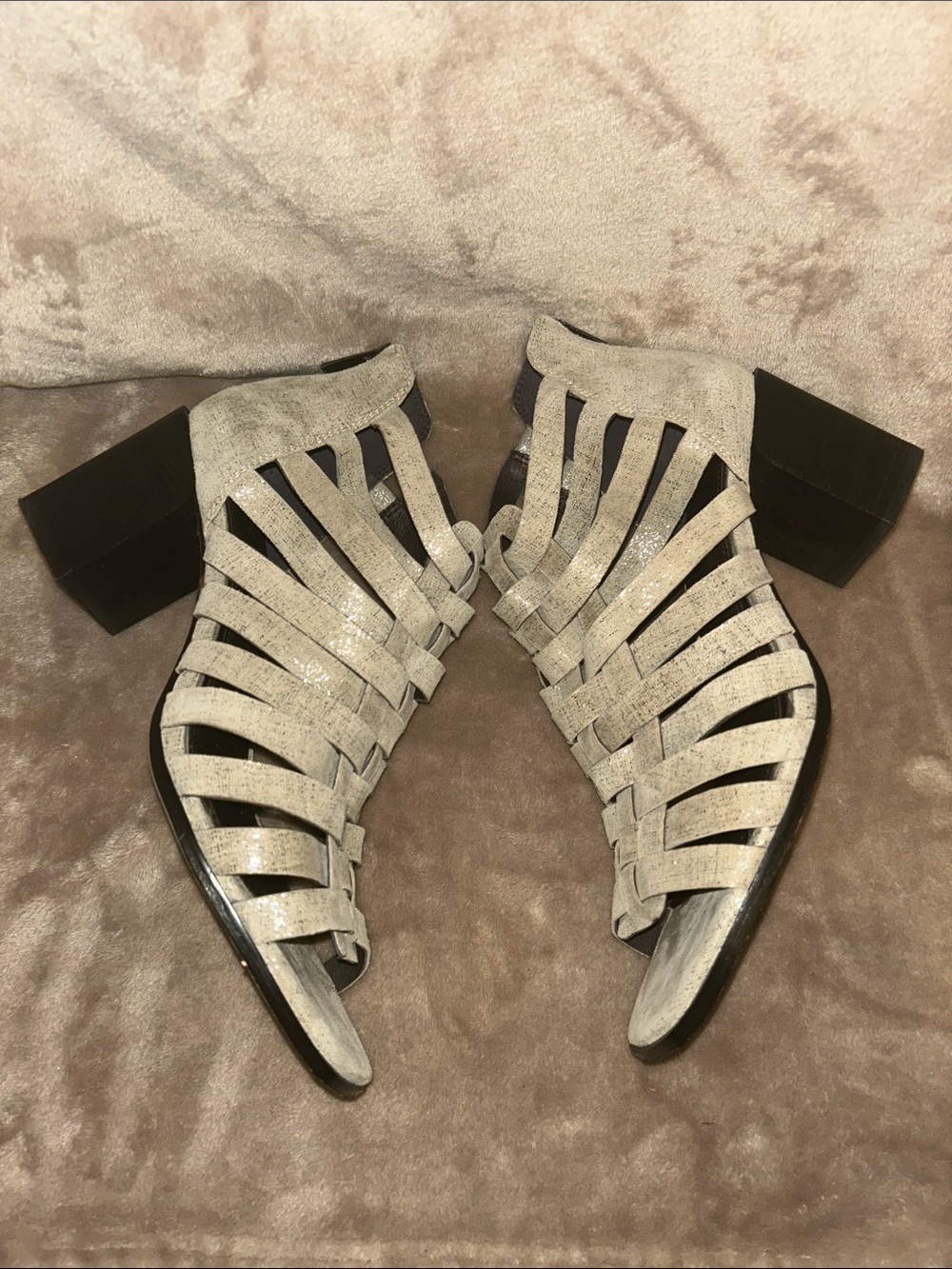 Donald Pliner Pixee Strappy Block Heel Open Toe Metallic Shimmer Cage Sandals 9 - Picture 7 of 16